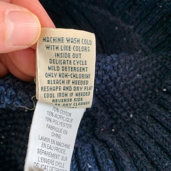 LL Bean Womens Cardigan Small Knit Open Front Sweater Long Sleeve Blue White Dot - Picture 10 of 10